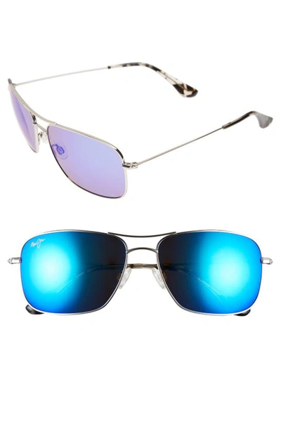 Maui Jim Cliff House 59mm Polarizedplus2 Metal Aviator Sunglasses - Silver/ Blue Hawaii