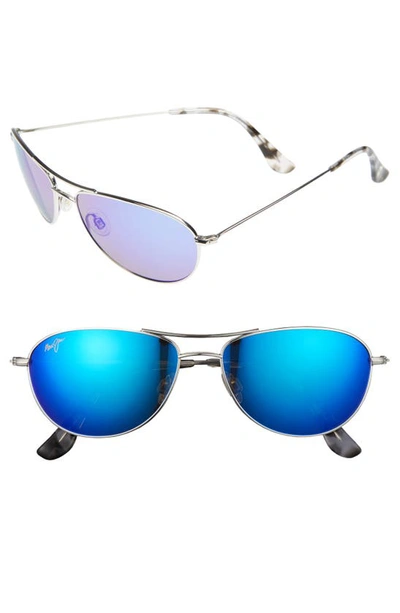 Maui Jim Sea House 60mm Polarized Titanium Aviator Sunglasses - Silver/ Blue Hawaii