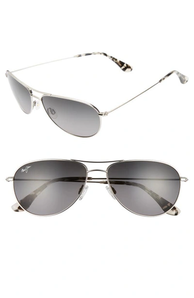 Maui Jim Sea House 60mm Polarizedplus2(r) Titanium Aviator Sunglasses In Silver/ Neutral Grey