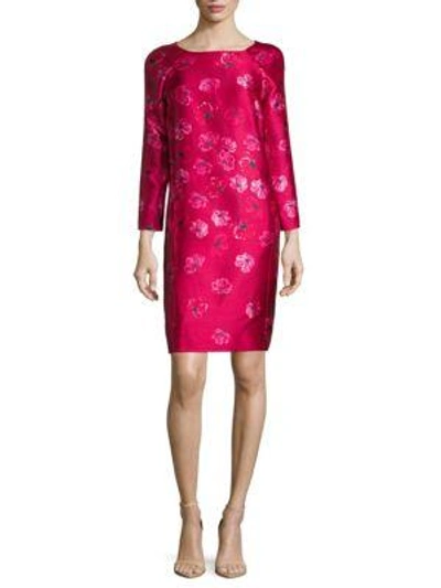 Oscar De La Renta Floral-print Shift Dress In Currant