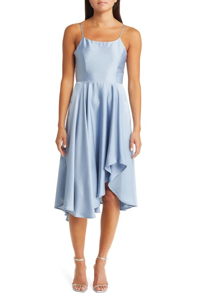 Lulus Days Like Today Blue Satin Asymmetrical Tie-back Midi Dress