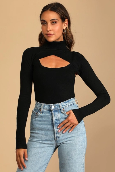 Lulus Double The Vibes Black Turtleneck Two-piece Sweater Top