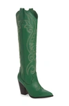 Steve Madden Lasso Green Leather Pointed-toe Knee High Cowboy High Heel Boots