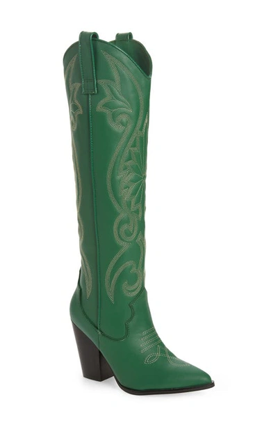 Steve Madden Lasso Green Leather Pointed-toe Knee High Cowboy High Heel Boots