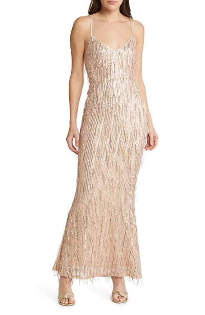 Lulus Endless Festivities Rose Gold Sequin Fringe Lace-up Maxi