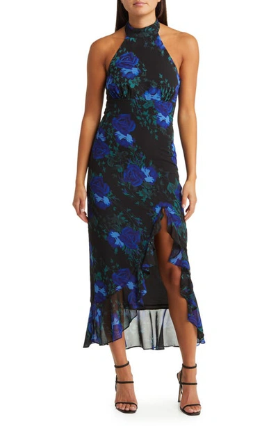 Lulus Elegant Entrance Black Floral Print Halter Maxi Dress