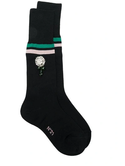 N°21 Nº21 Crew Length Embellished Socks - Black