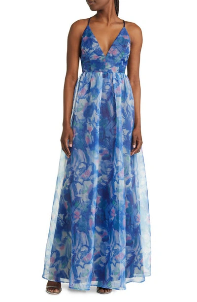 Lulus Bloom Wildly Navy Blue Floral Organza Maxi Dress
