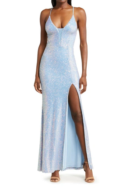Lulus Chic And Glam Light Blue Sequin Lace-up Mermaid Maxi Dress