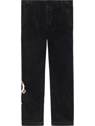 Gucci Marbled Corduroy Chino With Dragon In Black | ModeSens Gucci Marbled Corduroy Chino With Dragon In Black | ModeSens