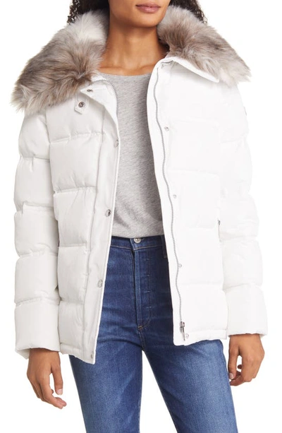 Sam Edelman Water Repellent Puffer Coat With Removable Faux Fur Collar In Cream