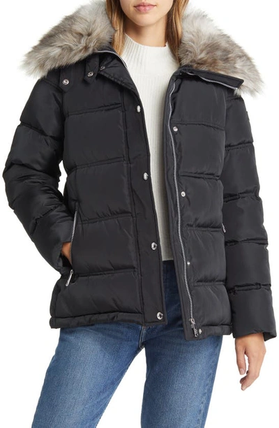 Sam Edelman Water Repellent Puffer Coat With Removable Faux Fur Collar In Black