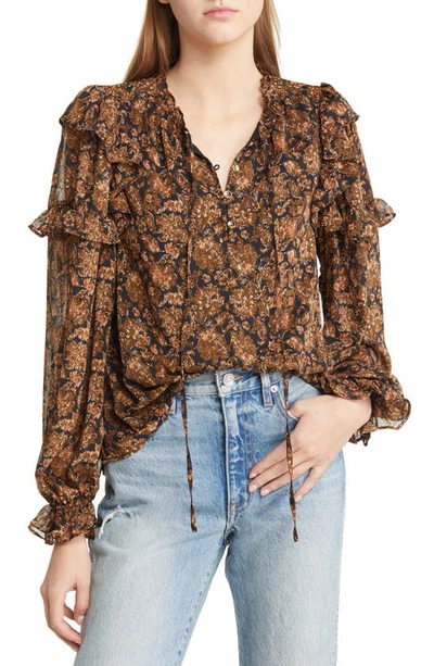 Moon River Floral Ruffle Blouse In Black Multi
