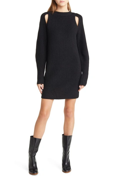 Moon River Cutout Shoulder Long Sleeve Sweater Dress In Black