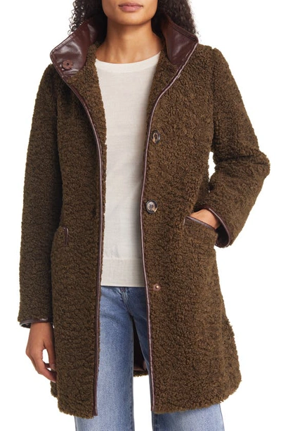 Sam Edelman Stand Collar Faux Shearling Coat In Tuscan Olive