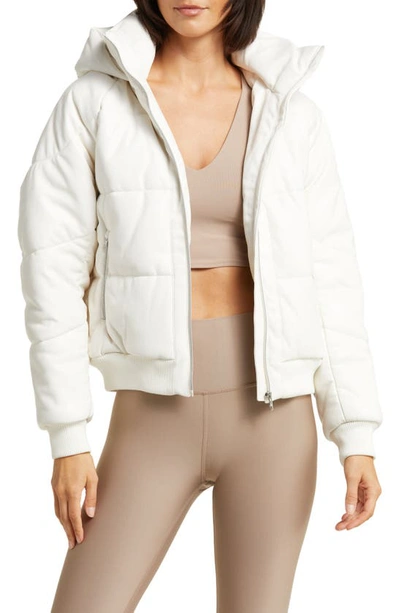 Alo Yoga Boss Faux Leather Puffer Coat In Ivory | ModeSens