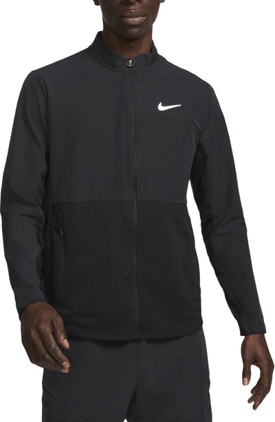 Nike Court Advantage Water Repellent Woven & Mesh Packable Jacket In Black