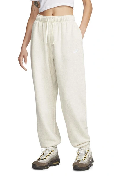 Nike Women's  Sportswear Club Fleece Mid-rise Oversized Sweatpants In Oatmeal Heather/white