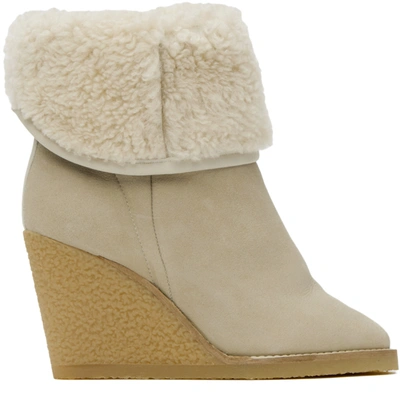 Isabel Marant Totam Shearling-trimmed Suede Ankle Boots In White