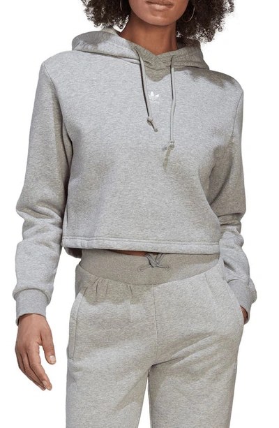 Adidas Originals Adicolor Essentials Crop Fleece Hoodie In Medium Grey Heather
