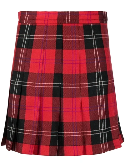 Marni Pleated Plaid Mini Skirt In Red