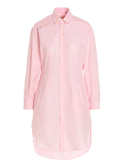 Marni Embroidered Shirt Dress In Pink