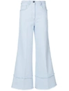 Miu Miu Blue Fringed Cropped Flare Jeans
