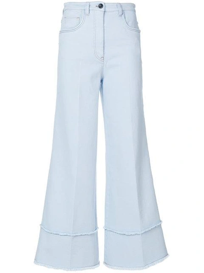 Miu Miu Blue Fringed Cropped Flare Jeans
