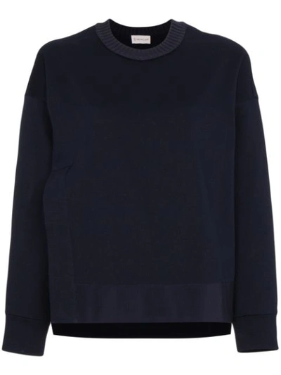 Moncler Logo Embroidered Slit Sweatshirt In Blue