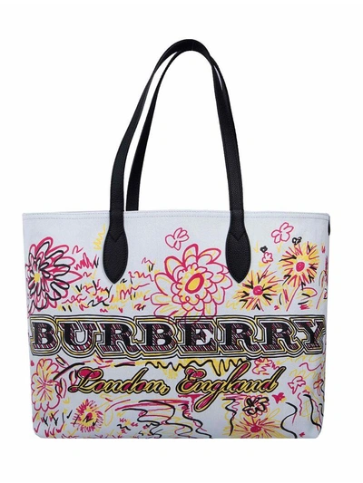 Burberry Large Doodle Tote In Biancao-nero
