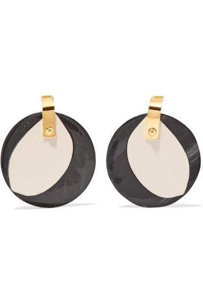 Marni Gold-tone, Horn And Leather Earrings In White