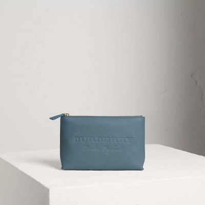 Burberry Medium Embossed Leather Zip Pouch In Dusty Teal Blue