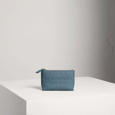 Burberry Small Embossed Leather Zip Pouch In Dusty Teal Blue