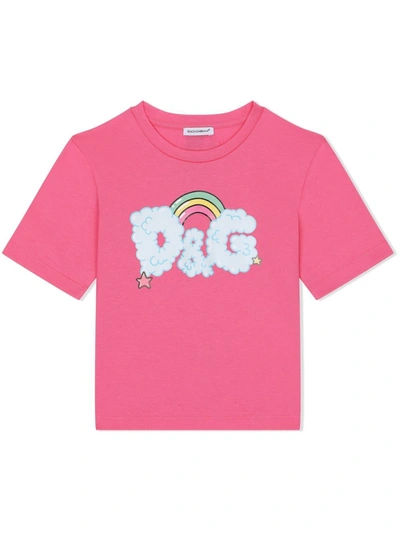 Dolce & Gabbana Kids' Logo-print T-shirt In Fuchsia