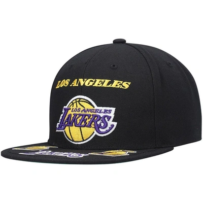 Mitchell & Ness Men's  Black Los Angeles Lakers Front Loaded Snapback Hat
