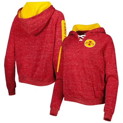 Colosseum Cardinal Iowa State Cyclones The Devil Speckle Lace-placket Raglan Pullover Hoodie