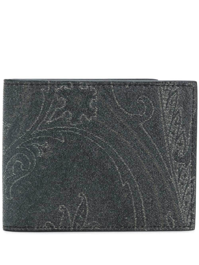 Etro Paisley Print Billfold Wallet In Grey