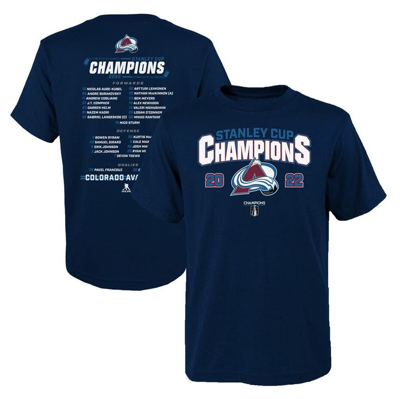 Fanatics Kids' Youth  Branded Navy Colorado Avalanche 2022 Stanley Cup Champions Roster T-shirt
