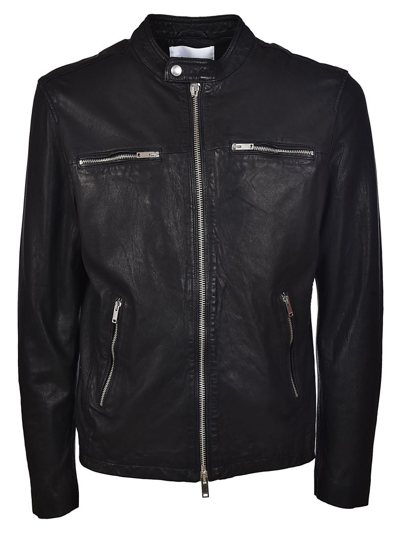 Dondup Band Collar Leather Jacket In Black