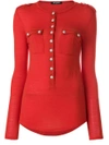Balmain Buttoned Knitted Top - Red