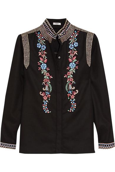 Vilshenko Erin Embroidered Wool And Cashmere-blend Blouse In Black ...