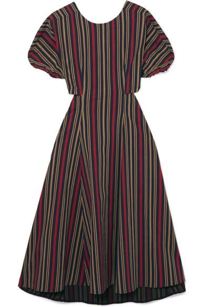 Tome Open-back Striped Cotton-blend Midi Dress In Navy