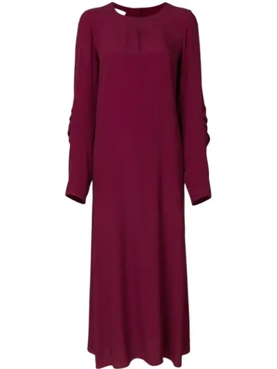 Marni Smocked Crepe De Chine Maxi Dress In Pink