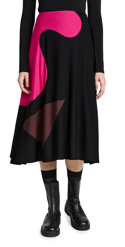 Tory Burch Colorblock Jersey Crepe Midi Skirt In Black