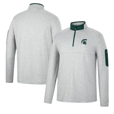 Colosseum Men's  Heathered Gray, Green Michigan State Spartans Country Club Windshirt Quarter-zip Jac In Heathered Gray,green