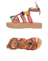 Coral Blue Toe Strap Sandals In Red