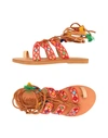 Coral Blue Toe Strap Sandals In Red