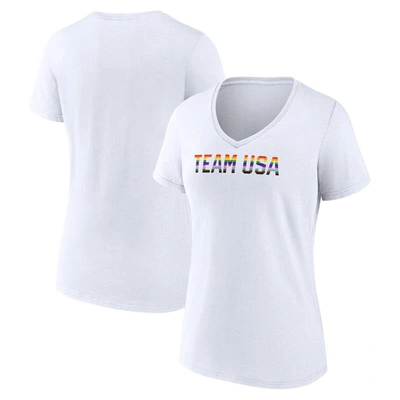 Fanatics Branded White Team Usa Pride Striped V-neck T-shirt