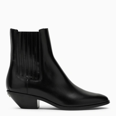 Dolce & Gabbana Black Leather Ankle Boots With Logo