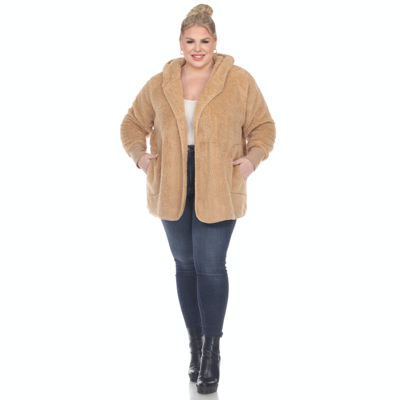 White Mark Ps Plush Hooded Cardigan With Pockets In Brown